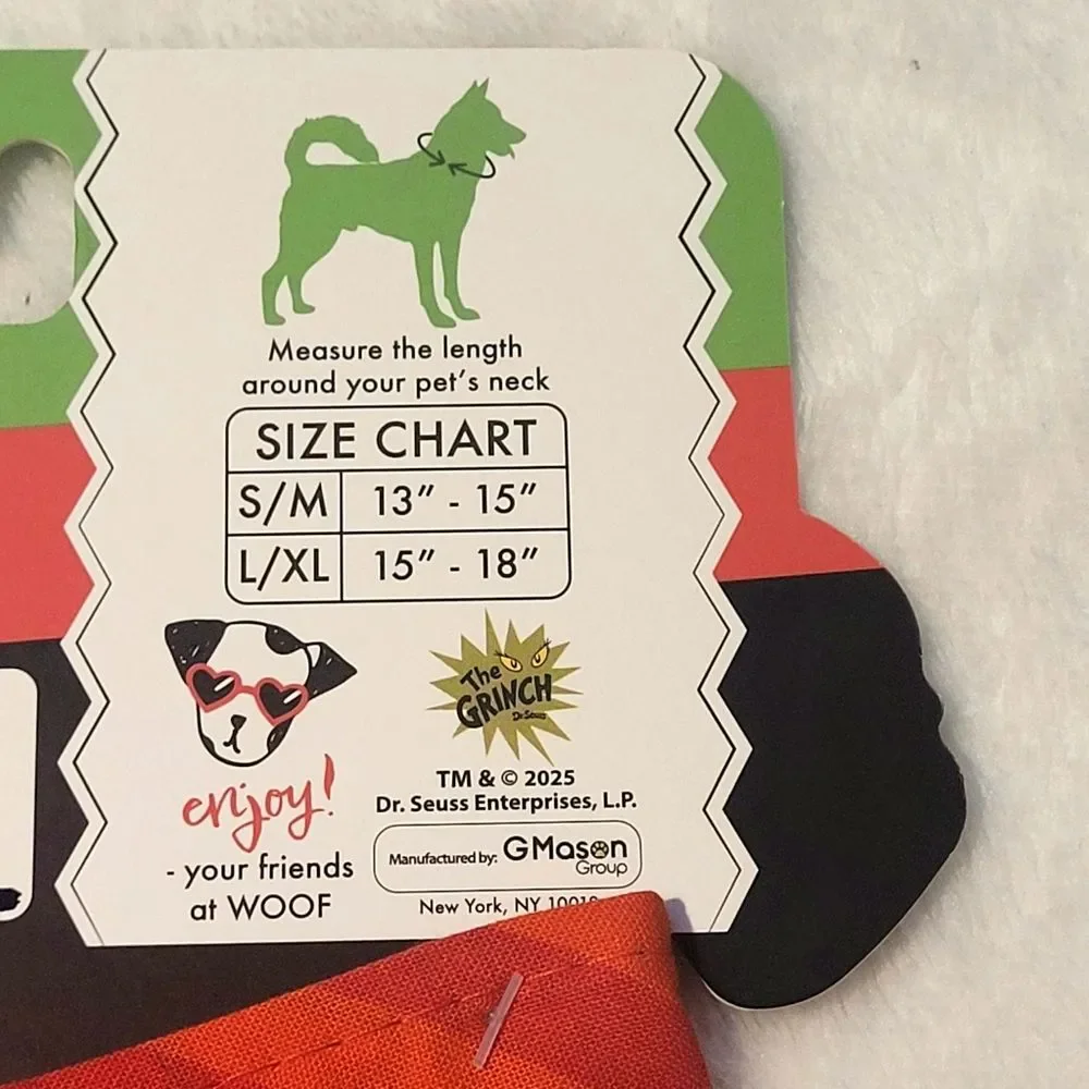 Dr Seuss The Grinch Reversible Pet Bandana Adjustable Tie Back Small/Medium New